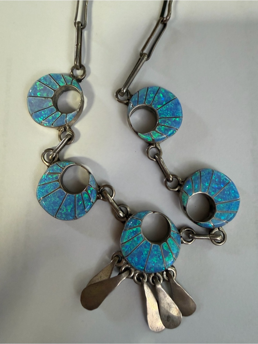 STERLING SILVER ZUNI OPAL INLAY NECKLACE – SIGNED LM NN20169